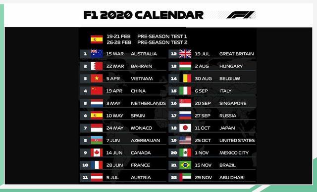 f1比赛时间表2020